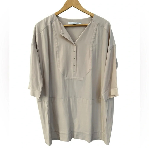 DIANE VON FURSTENBERG Short Sleeve‎ Tunic Top/Dress. 100% Silk,Tan Khaki. Sz 14 - Picture 1 of 8